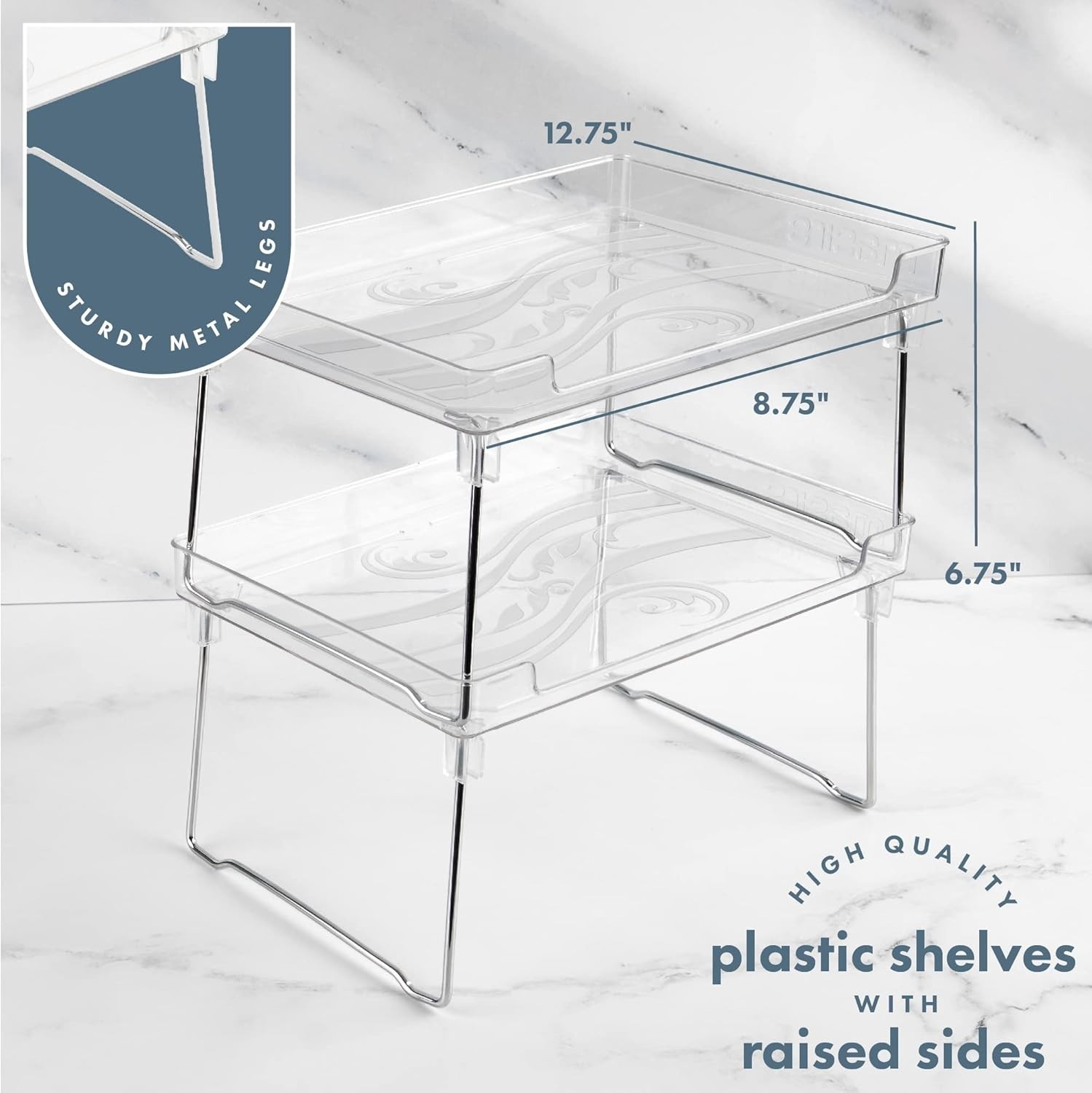 2-Pack Clear Stackable Foldable Shelf Kitchen Counter Cabinet Organizer Storage gallery