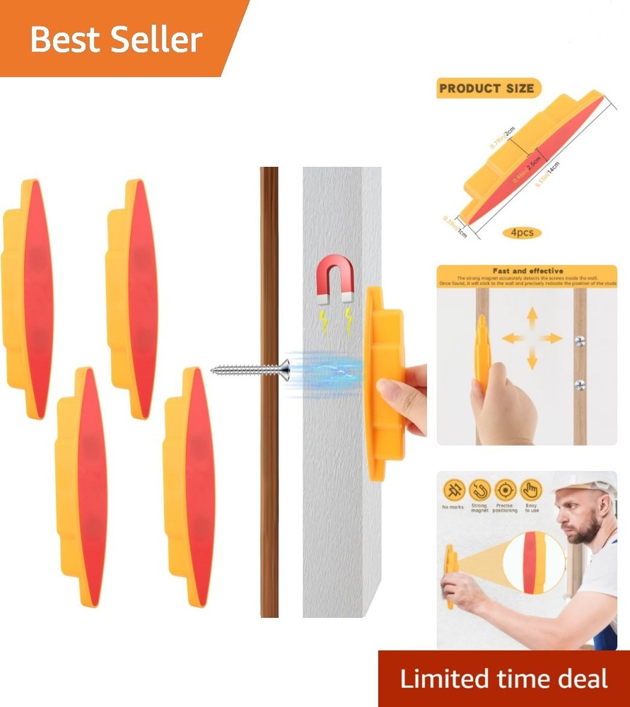 Effortless Magnetic Stud Finder - 4-Pack Yellow Hand-Powered Tools for Drywall