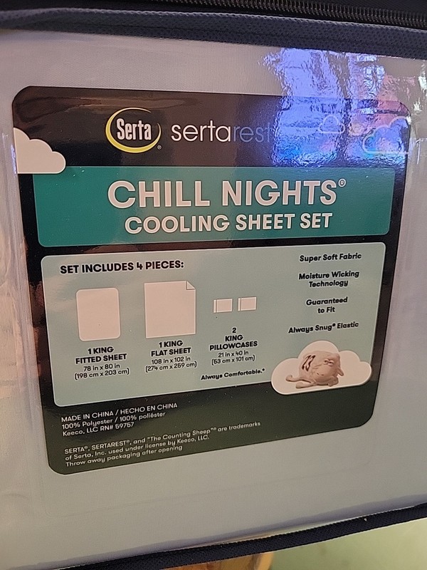 Serta SertaRest Chill Nights Cooling KING Sheet Set NEW Light Blue 4-Pieces Soft gallery