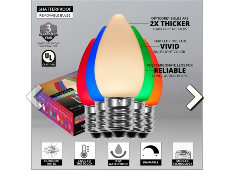 OptiCore C7 Opaque Multicolor LED Light Bulbs New 25 Pack Xmas Volume Discounts gallery