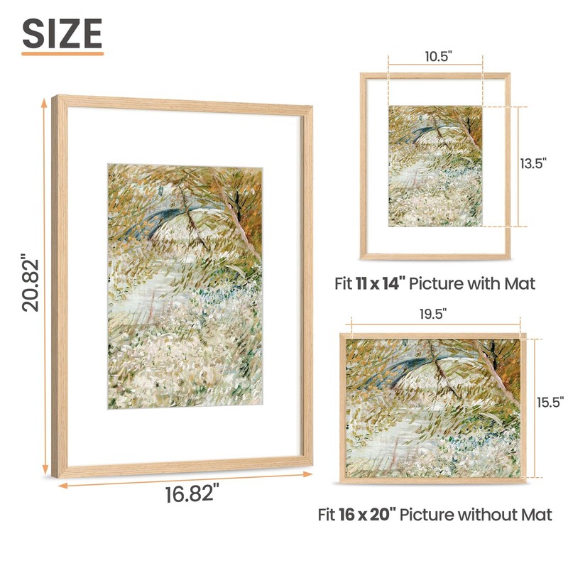 16x20 Frames, Natural Solid Wooden Picture Frames, Display 11x14 with Mat or ... gallery