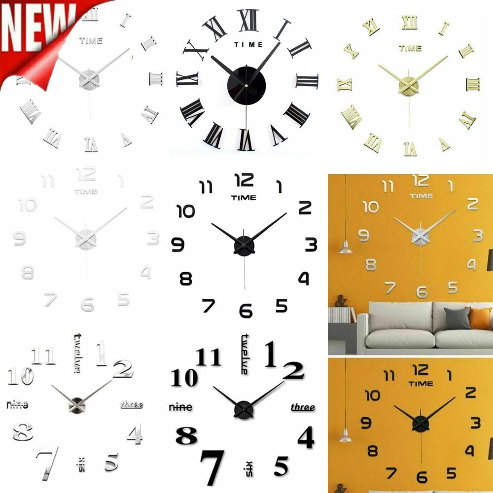 Modern DIY Large Wall Clock 3D Mirror Surface Sticker Home Decor Art Design Kit gallery