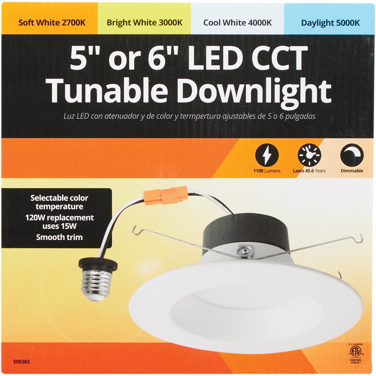 5 In./6 In. Retrofit IC Rated White LED CCT Tunable Downlight with Smooth Trim, gallery