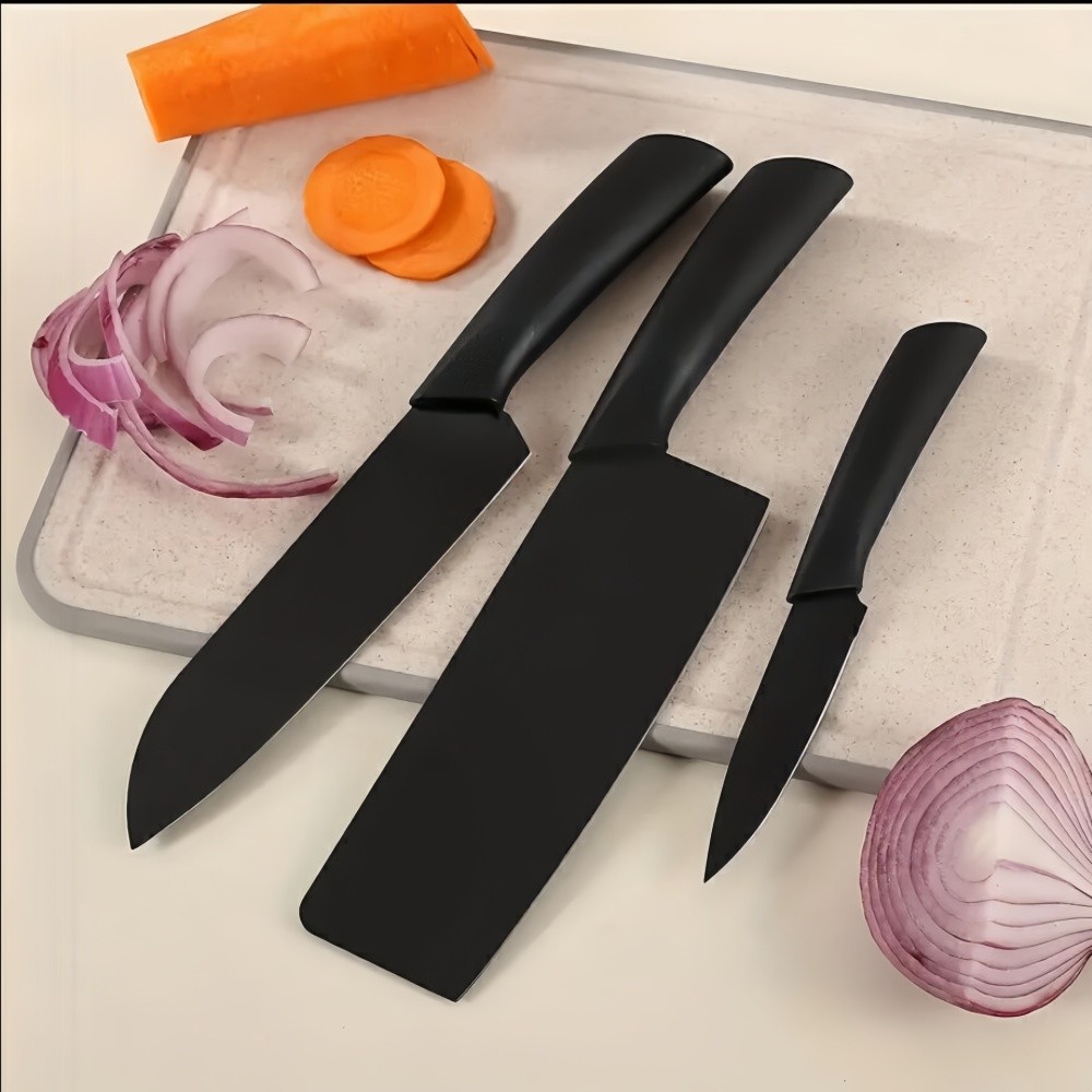 Kitchen knives Set, Stainless Steel Sharp Chef's Knife, Black 3 Pcs, Gift Set US gallery