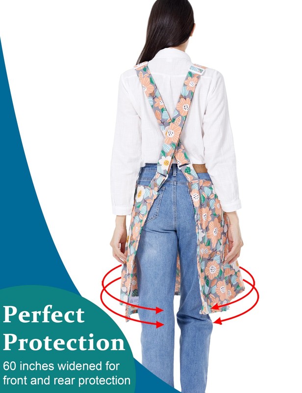 Ocxmme Ocxxmme Adjustable Easeful Cross Back Aprons For Women Floral Aprons gallery