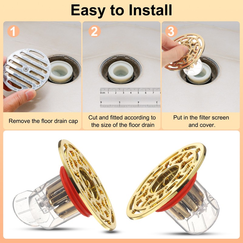 2Pcs ABS Shower Floor Drain Backflow Preventer for Kitchen Gold Clear gallery