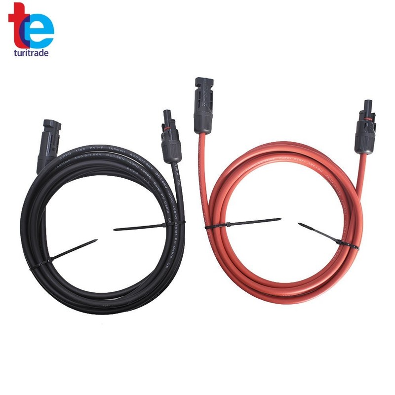 1 Pair Black + Red 10AWG Solar Panel Extension Cable Wire Connector 10 Feet gallery