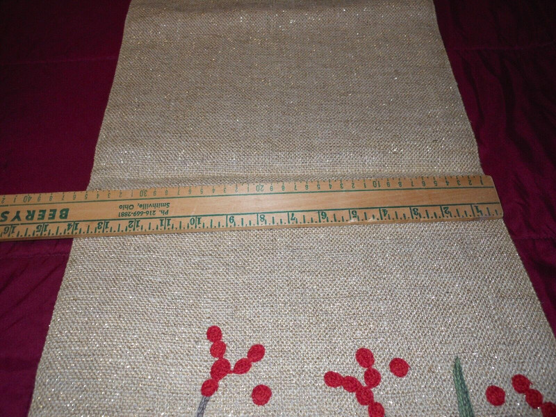 Christmas Table Runner Burlap w/Sparkle Threads Stems & Berries Lined 70" x 14" gallery
