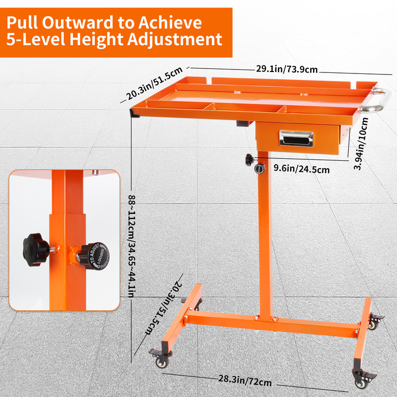 Adjustable Height Rolling Tool Tray,220lbs Capacity Down Work Table with Drawers gallery