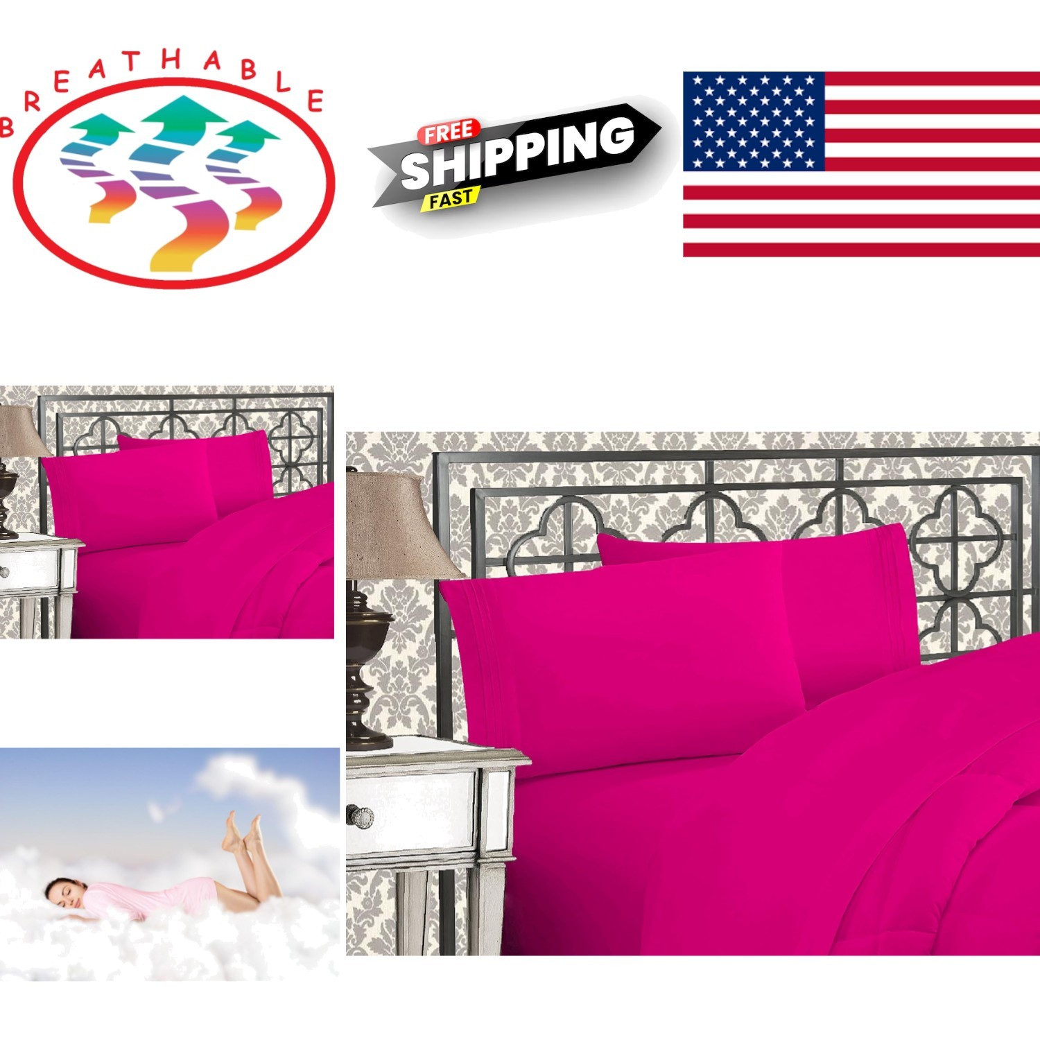 Hotel Quality Soft Microfiber Bed Sheets Queen Size Deep Pocket Hot Pink gallery
