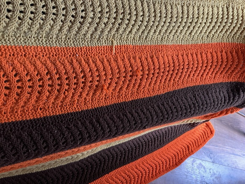 Vtg Crocheted Afghan Throw Blanket Fall Halloween Orange Yellow Brown 78x82 gallery