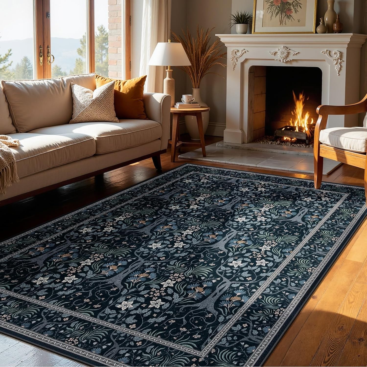 Machine Washable Area Rugs 5x7, Boho Floral Rug for Bedroom Non Slip, Soft Fo... gallery