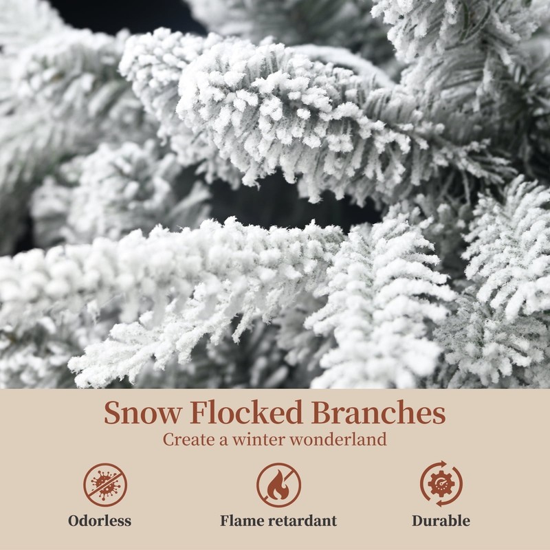 4-9 Ft Snow Flocked Artificial Christmas Tree Frosted Pine Tree Foldable Base gallery