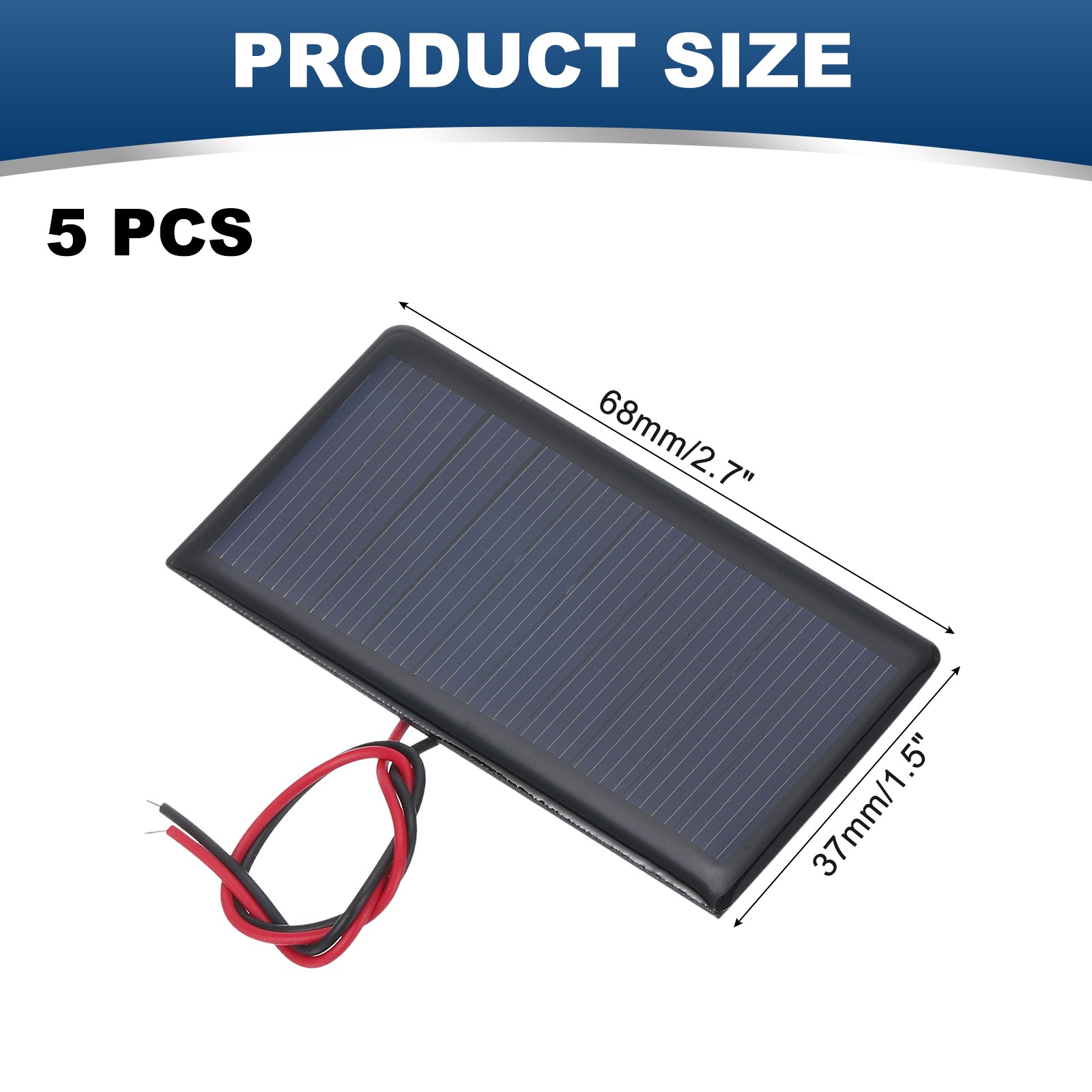 5 Pcs 5V 0.3W 60mA Mini Solar Panels with 2 Cable 68mm x 37mm gallery