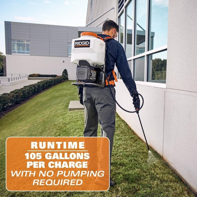 RIDGID Battery Powered 18V Backpack Sprayer 4 Gal Adjustable Flow Rate Tool Only gallery