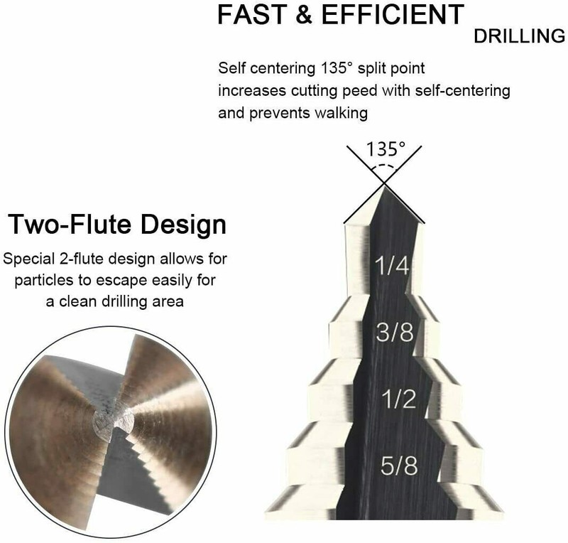 HSS 5PCS Titanium Step Drill Bit Set W Automatic Center Punch High Speed Steel gallery