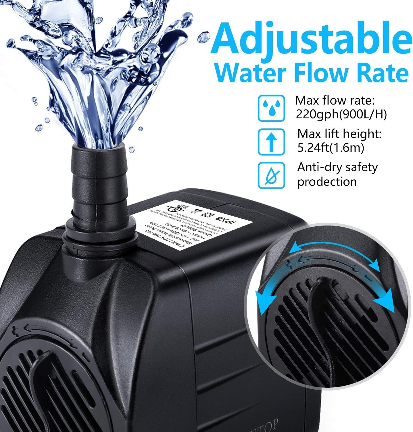 Fountain Pump, 220GPH(15W 900L/H)Submersible Water Pump, Durable QutdoorFountain gallery