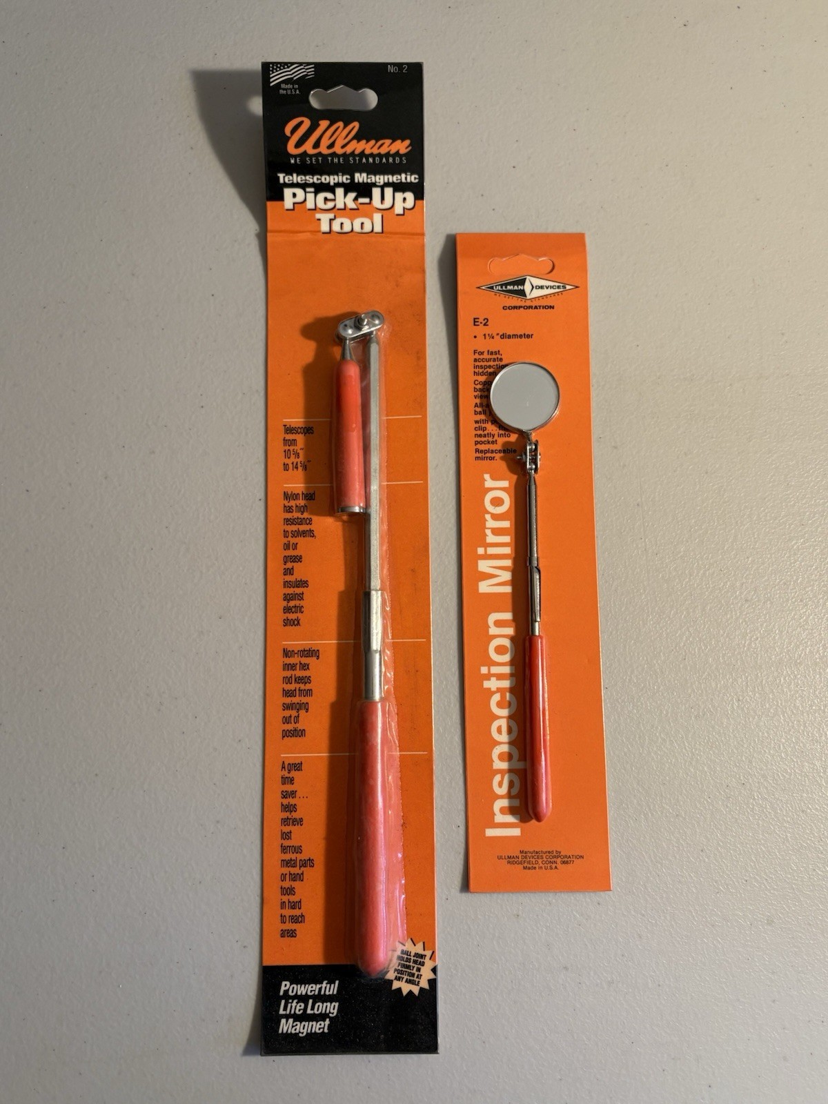 ULLMAN #2 TELESCOPIC MAGNETIC PICK UP TOOL & #E-2 ROUND INSPECTION MIRROR - NEW gallery