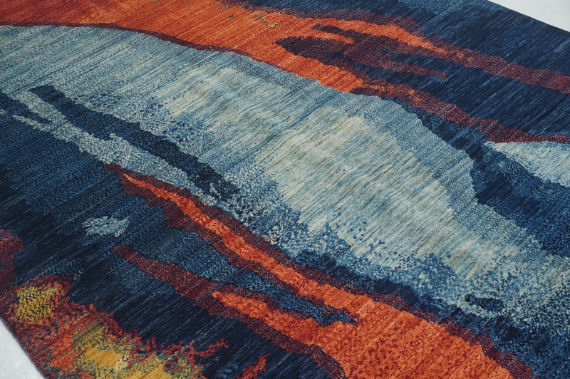 7x10 ft Blue Afghan Hand Knotted Wool Modern Area Rug 6'5"x9'6" gallery