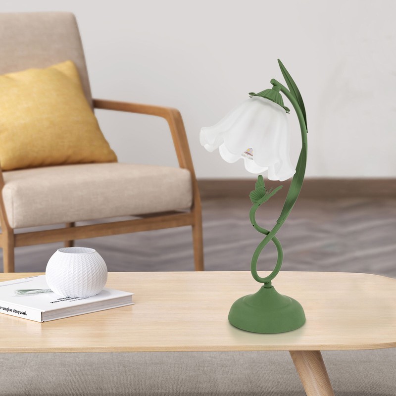 Flower Shape Glass Table Lamp Bedside Desk Light Fixture Green Reading Lamp... gallery