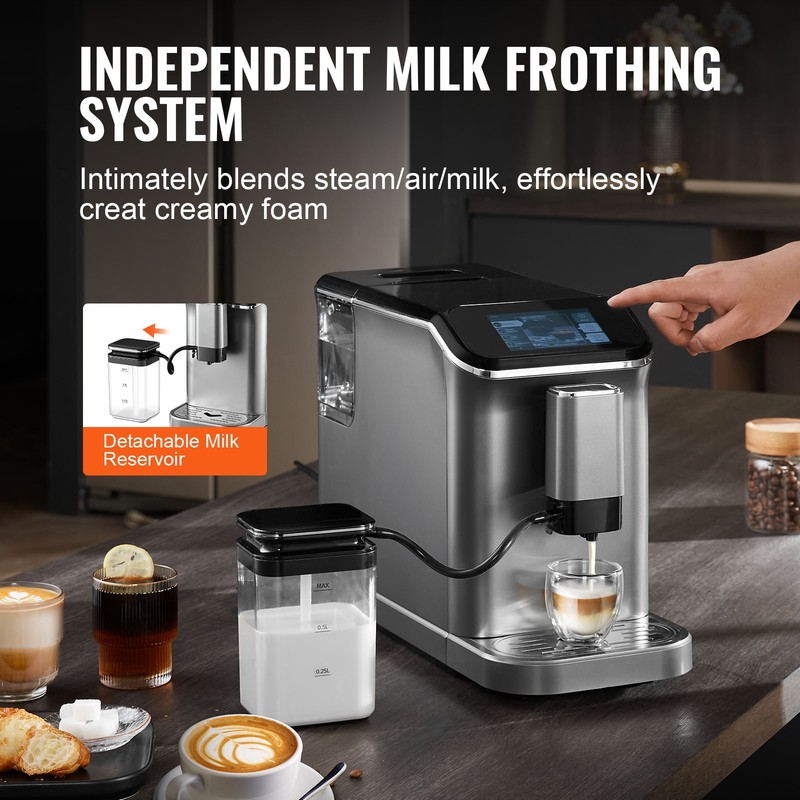 Uimoso Fully Automatic Espresso Machine Coffee Maker Auto Milk Frother & Grinder gallery