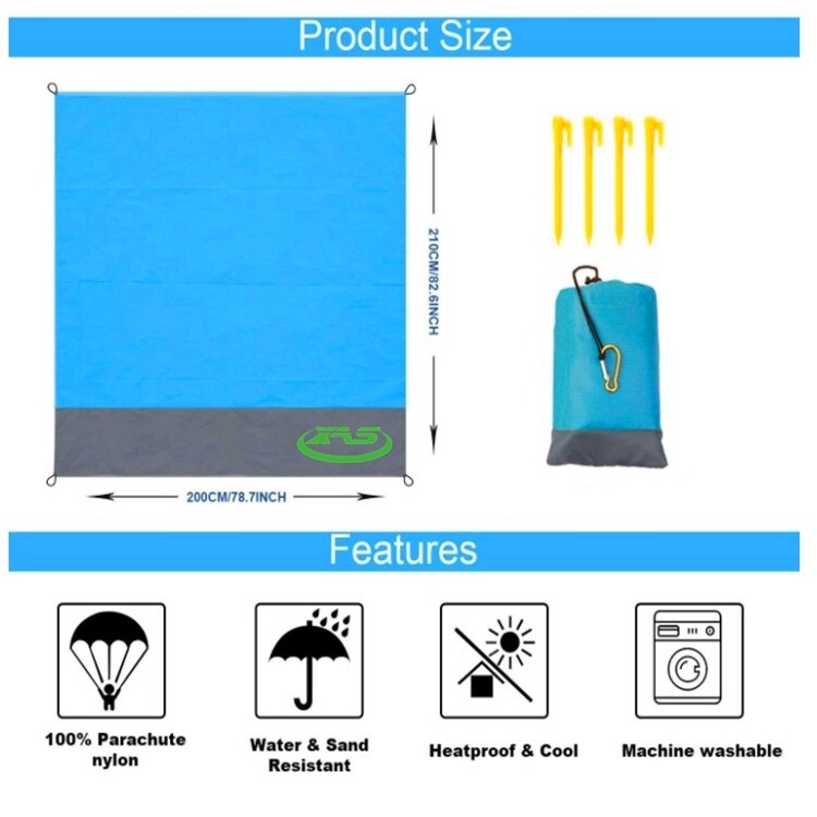 Foldable nylon camping large outdoor pocket waterproof beach blanket 83"x79" gallery