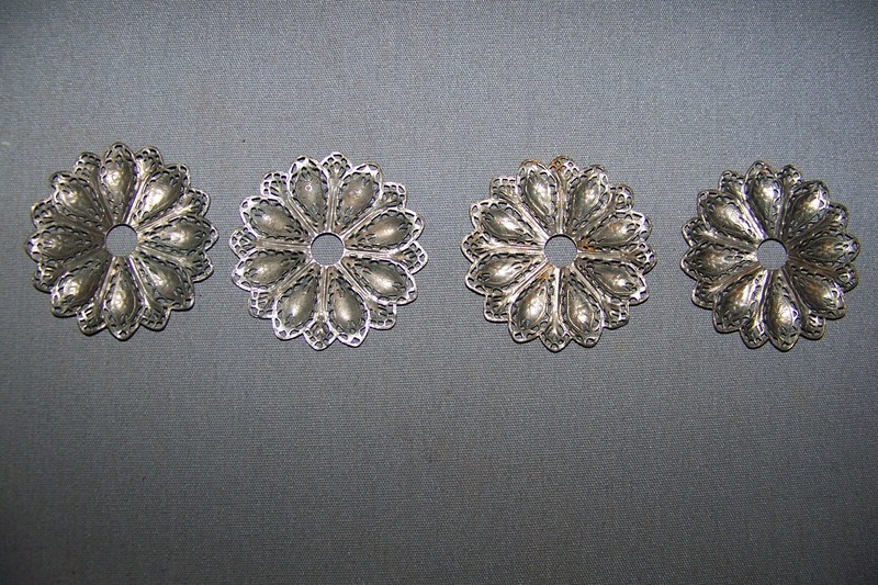 Four, LIGHTWEIGHT, Chrome Plate Over STAMP BRASS, Furniture Rosettes-SEE INFO gallery