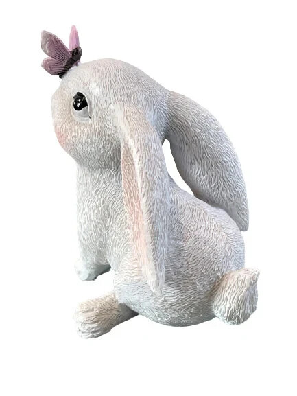 Small 3.75" Resin Bunny Rabbit w/Butterfly Figurine Farmhouse Easter Spring Boho gallery