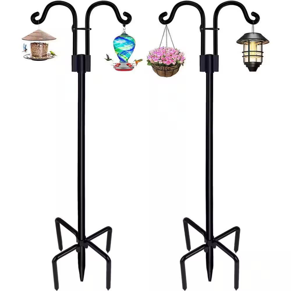 76 In. Shephards Hook for Outdoor, Heavy-Duty Bird Feeder Pole with 5 Base (2-Pa