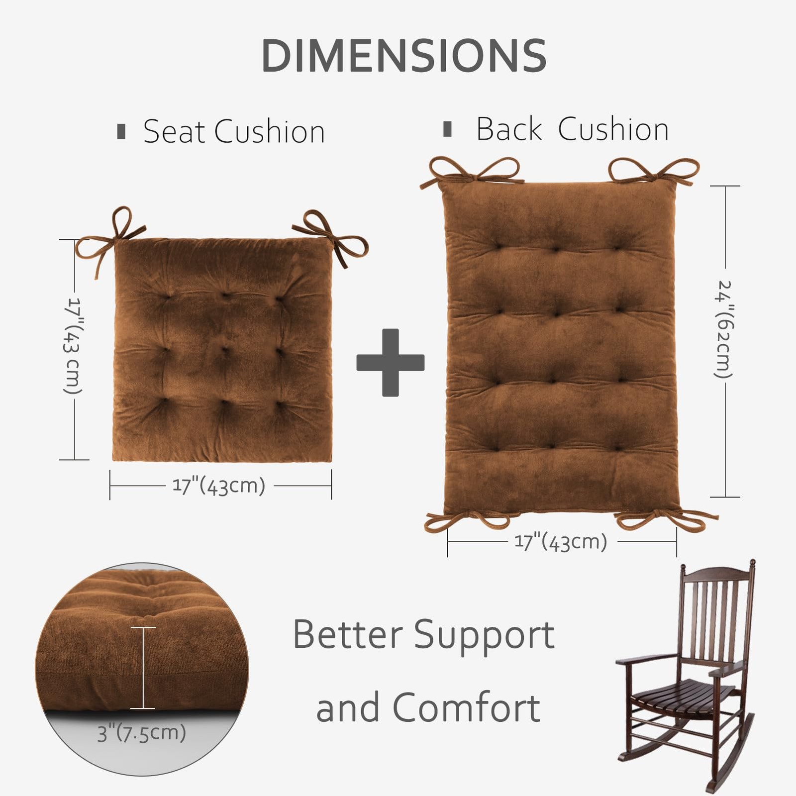 ELFJOY Rocking Chair Cushion Large Rocking Chair Pads with Ties Premium Tufte... gallery