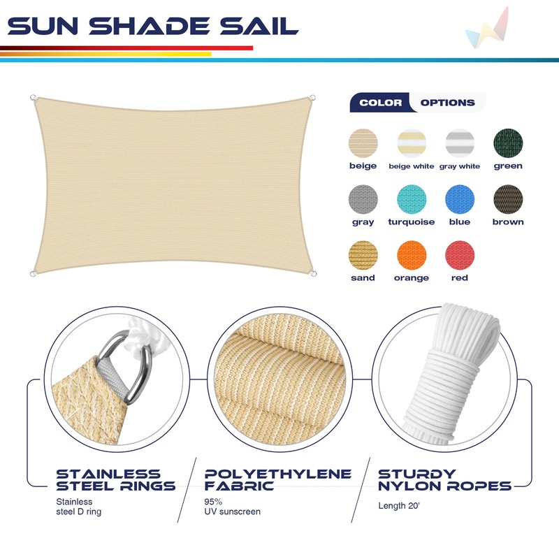 Standard Rectangle Curve Sun Shade Sail Home Garden Pool Patio Cover Canopy 8-16 gallery