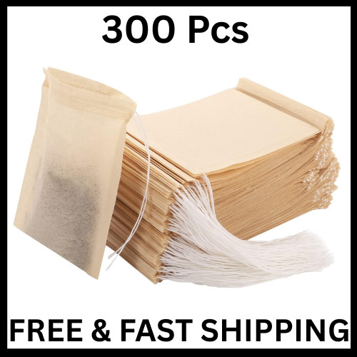 Empty Tea Bags - 300 Pcs Disposable Drawstring Unbleached Filter Bags for Loose gallery