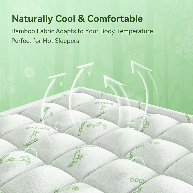 Queen Bamboo Memory Foam Mattress Topper with Deep Pocket for Back Pain Relief gallery