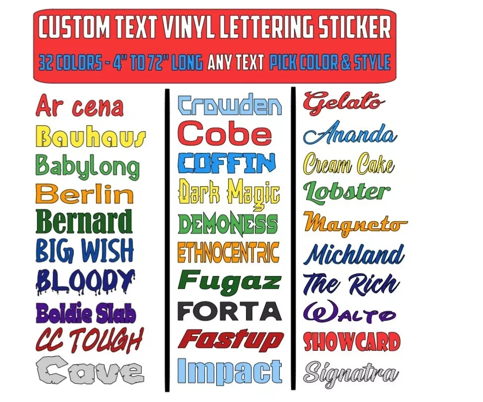 Custom Text Vinyl Lettering Sticker Decal Personalized -ANY TEXT - ANY NAME - [1 gallery