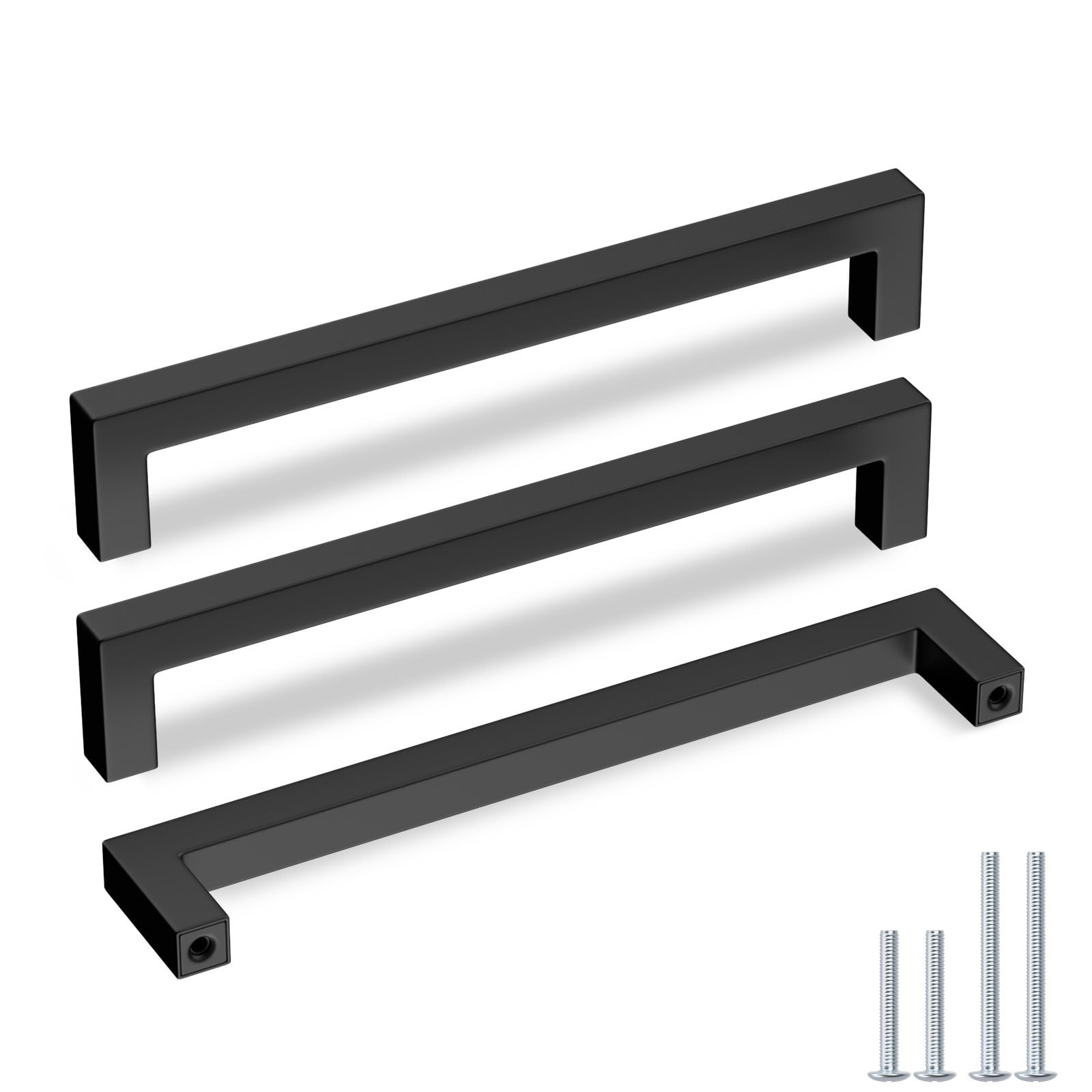 Black Square Bar Cabinet Pull Drawer Handle 71/2in 192mm Center 5 PCS gallery