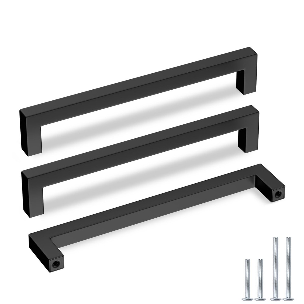 Black Square Bar Cabinet Pull Drawer Handle 71/2in 192mm Center 5 PCS