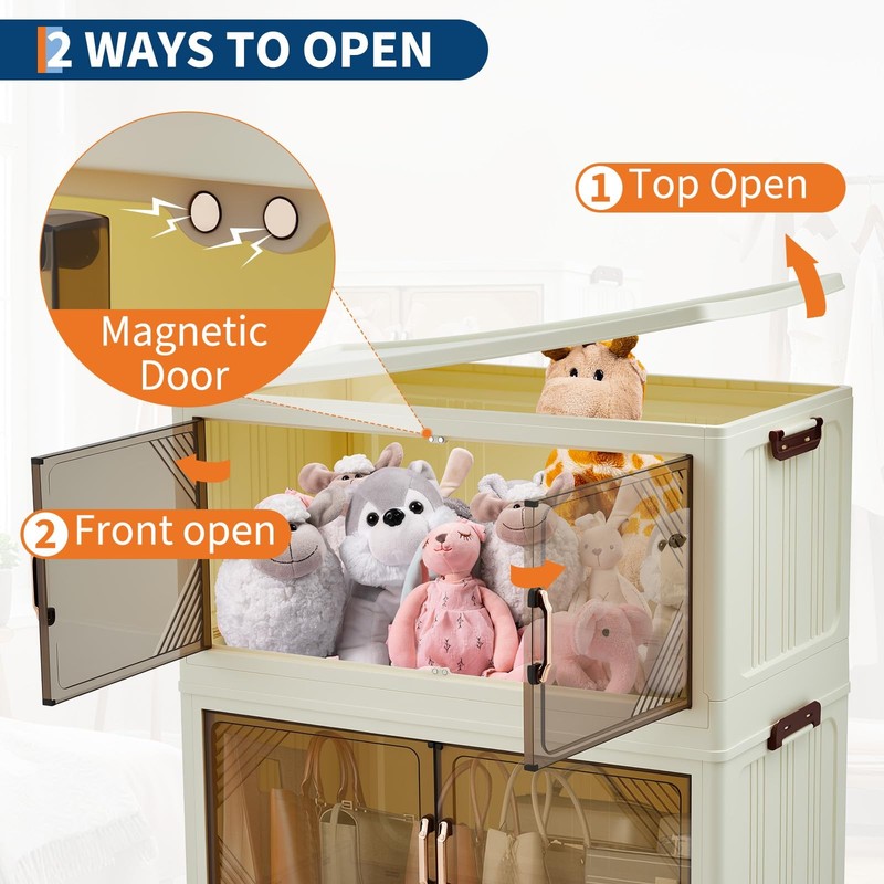 3-Tier 243QT Stackable Storage Bins Fold Storage Box w/ Magnetic Doors & Wheels gallery