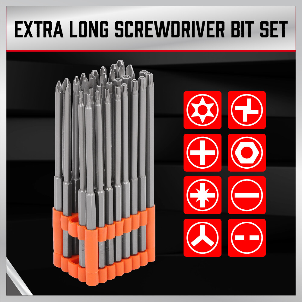 32pc Extra Long Security Bit Set Tamper Proof Torx Star Tri Wing Pozi w Holder gallery
