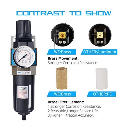 Compressed Air Filter Regulator, 5 Micron Brass Element, 0-150 psi 3/8" NPT gallery
