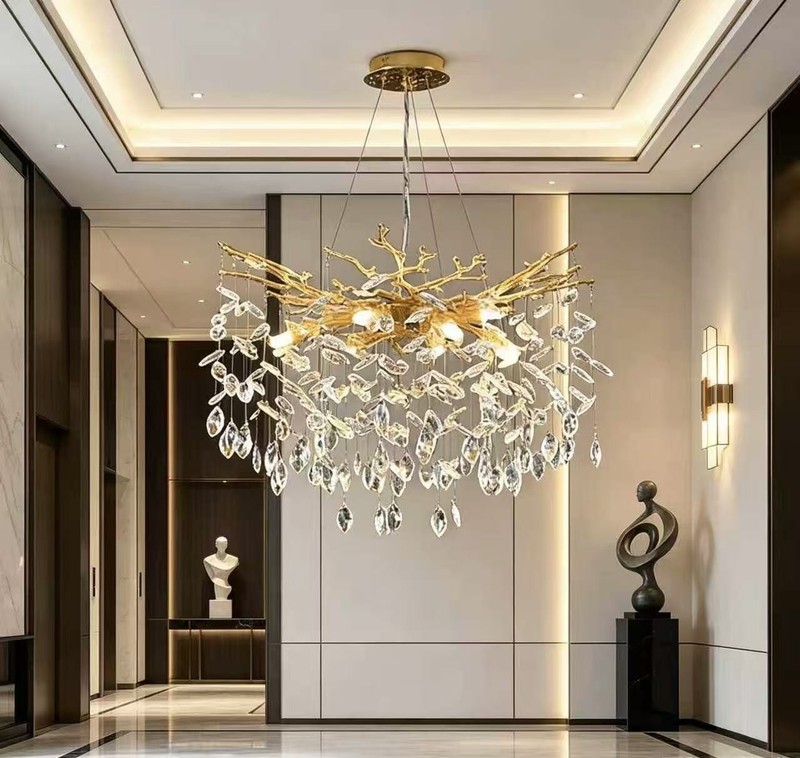 High End Tree Branch Crystal Pendant Light Raindrop Foyer Dining Chandelier gallery