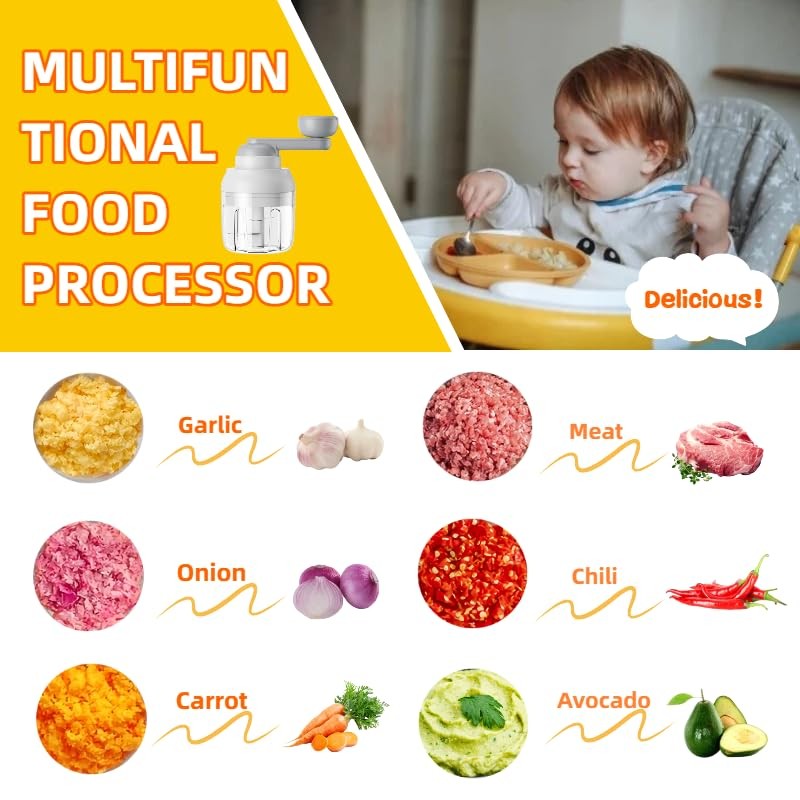 Multi-Functional Manual Food Processor Vegetable Chopper, Hand-Powered handle... gallery
