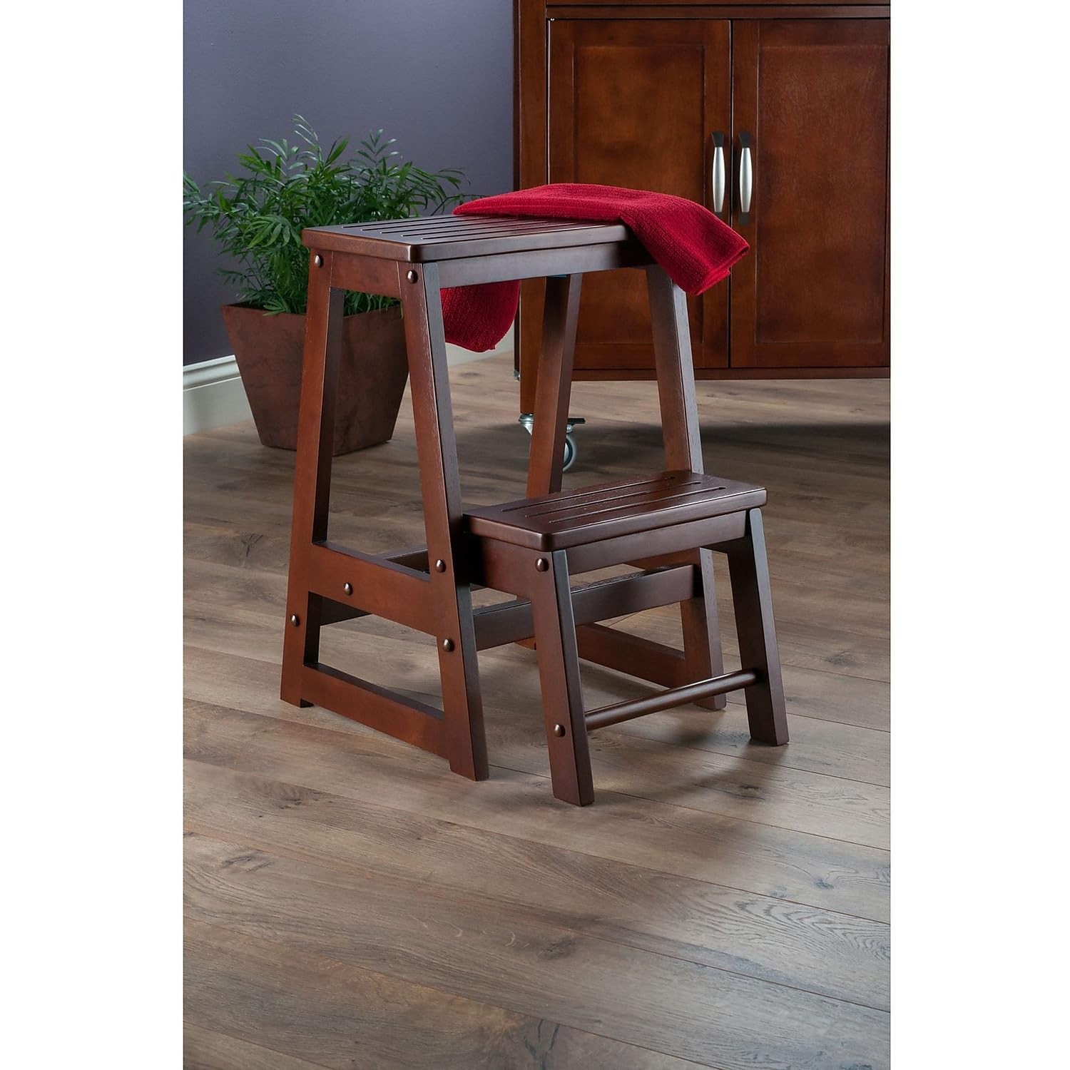 Winsome Beech Wood Double Step Stool Antique Walnut 94022 gallery