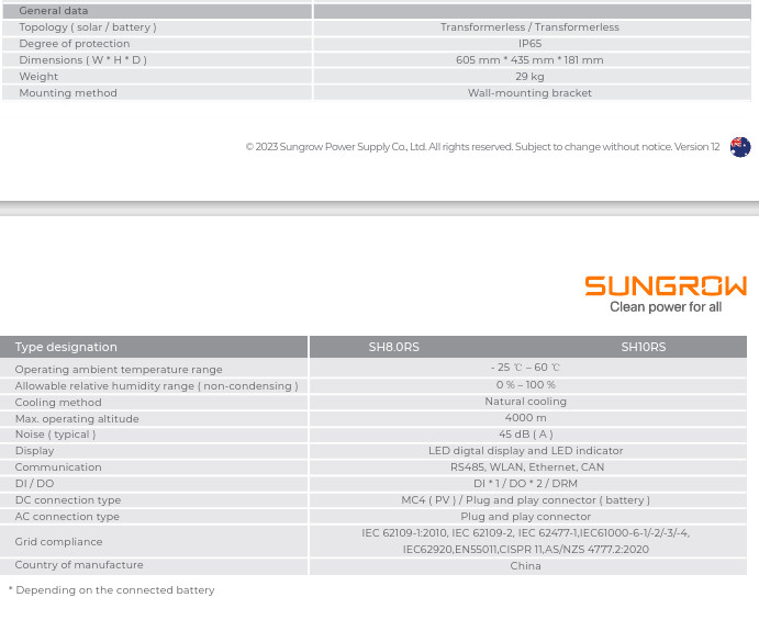 SUNGROW SH8.0RS Solar Inverter String 8kW Hybrid 1 Phase 4 MPPT with 10yr wrnty gallery
