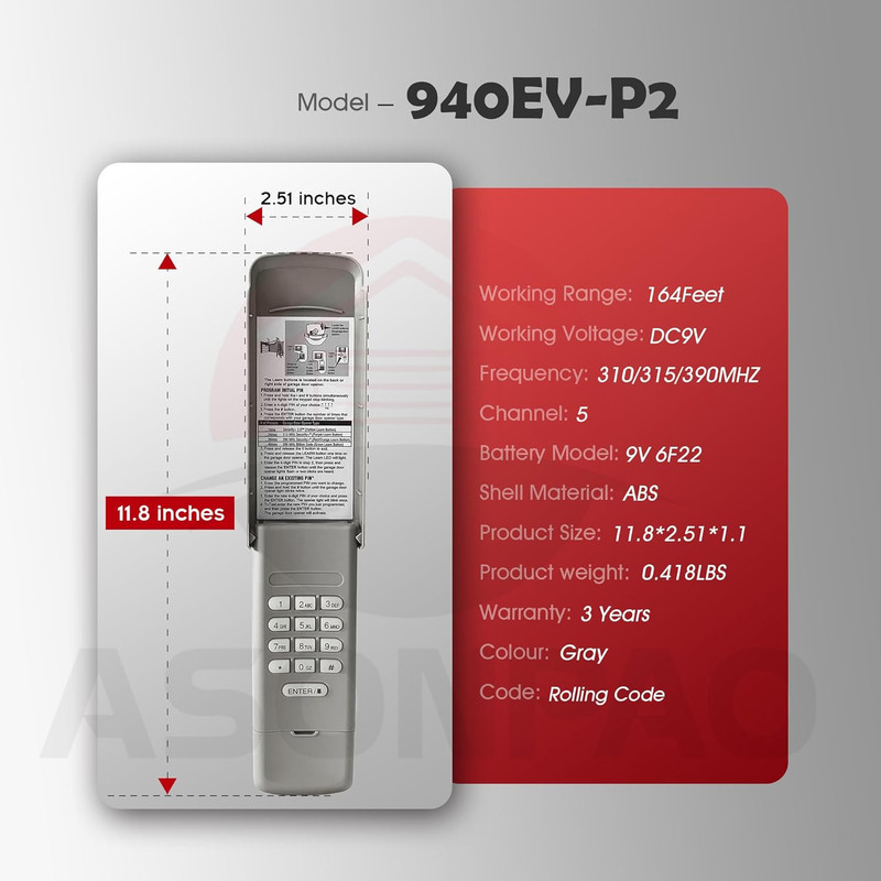 ASONPAO for 940EV-P2 Wireless Universal Chamberlain Garage Door Opener Keypad gallery
