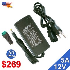 10~50 Pack 110V AC To 12V DC Power Supply 12 Volt 5 Amp LED Light Strip 60W