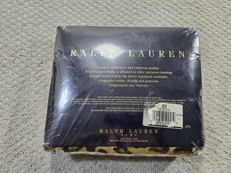 Ralph Lauren Aragon Queen Fitted Sheets New Vintage Leopard Print Sealed gallery