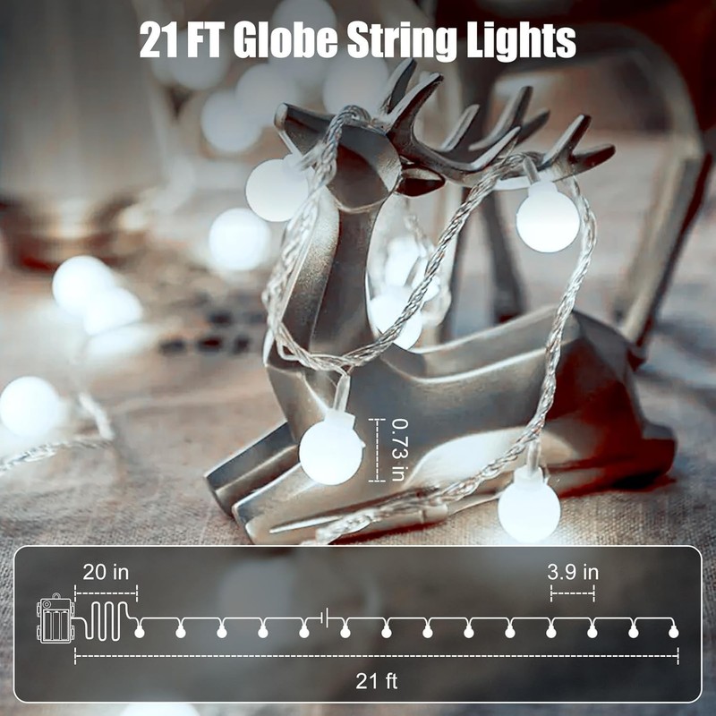 Globe String Lights Battery Operated - 21 Feet 60 Led Twinkle Fairy Lights, 8... gallery