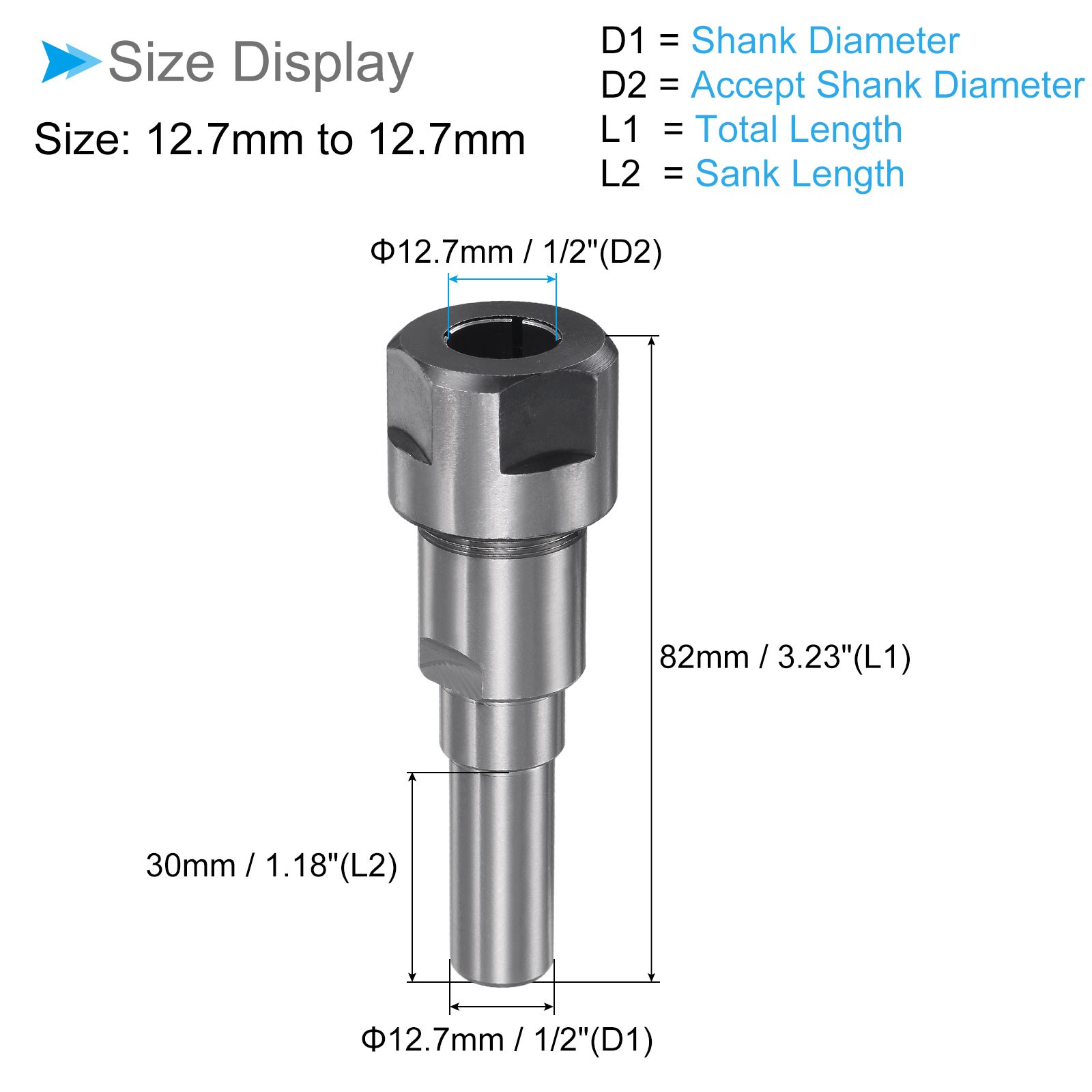 12.7mm to 12.7mm Router Collet Extension Rod Converter Adapter for Engraving Bit gallery