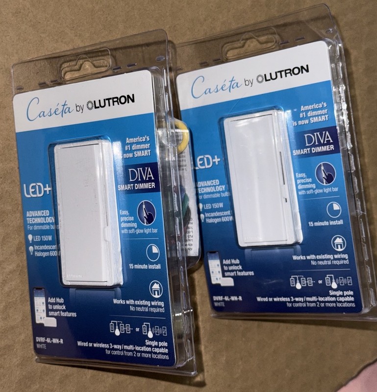 2 Lutron (Diva) Smart Dimmer Switch - White (DVRF-6L-WH-R). NEW. FREE SHIPPING gallery