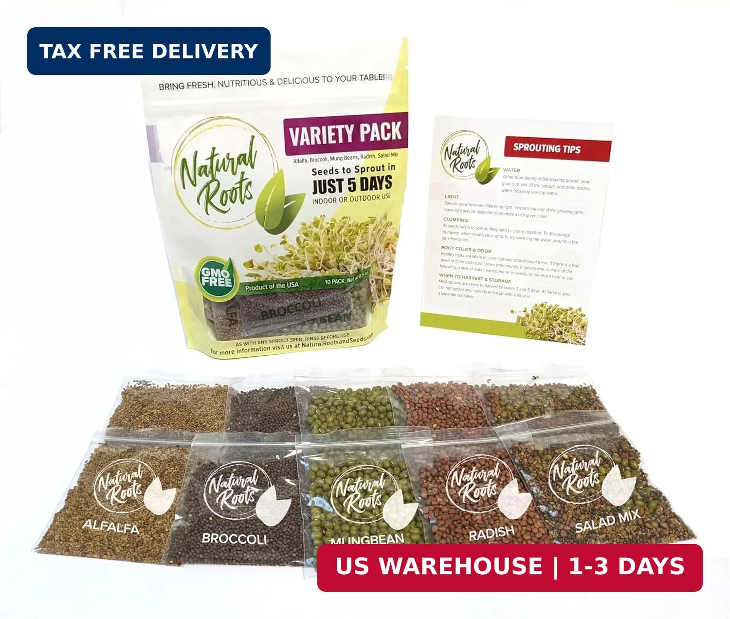 Variety Pack Sprouting Seeds Broccoli, Alfalfa, Radish, Mung beans & Salad Mix f gallery